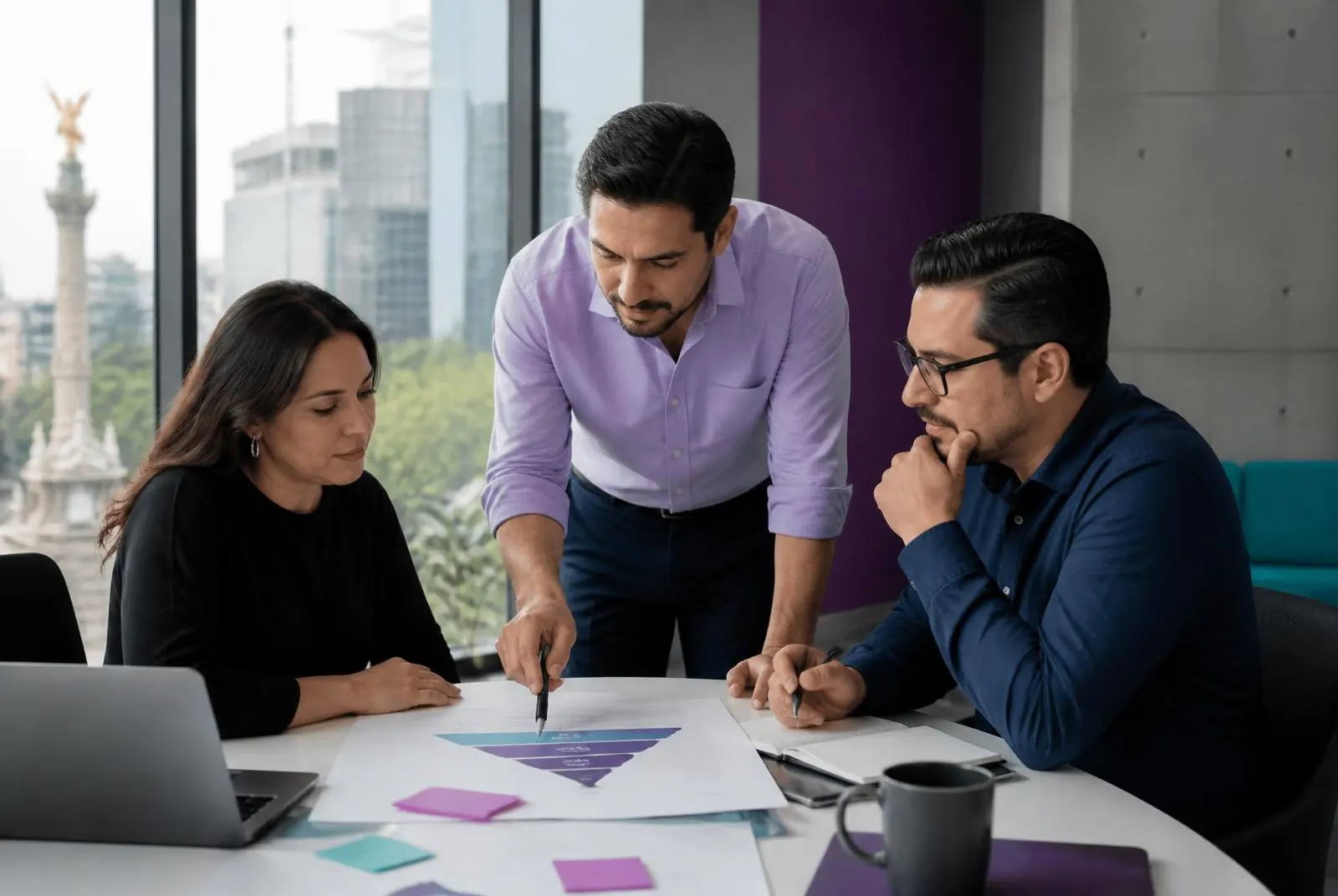 Equipo comercial analizando una estrategia de captación
